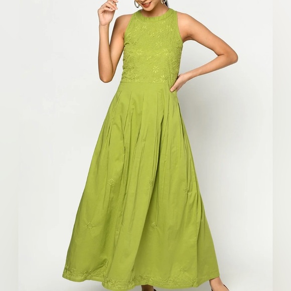 fabindia Other - Indian Anarkali Kurta Maxi Dress - Green with Embroidery Details - Size L